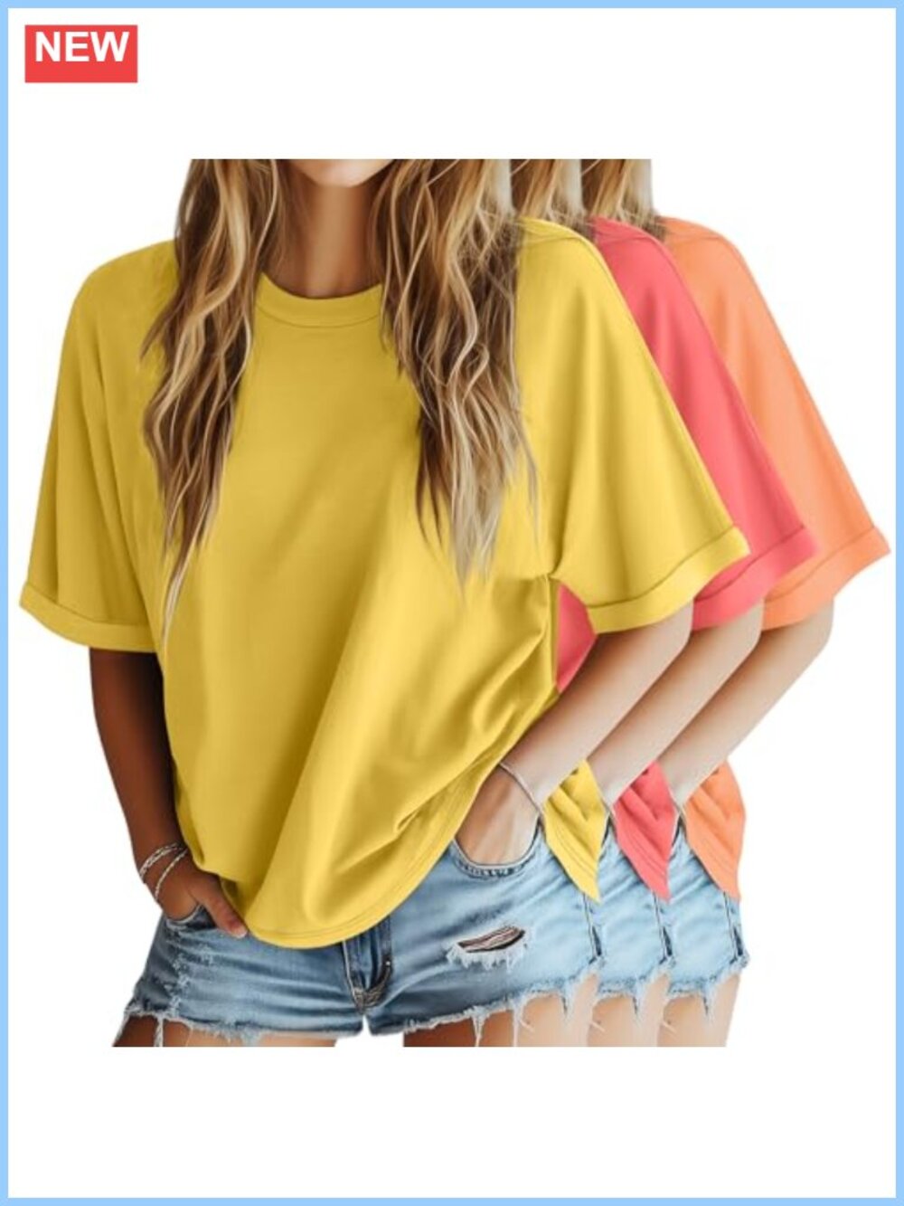 3 Pack Women's Oversized Cotton Blend T-Shirts Crew Neck Dolman Sleeves